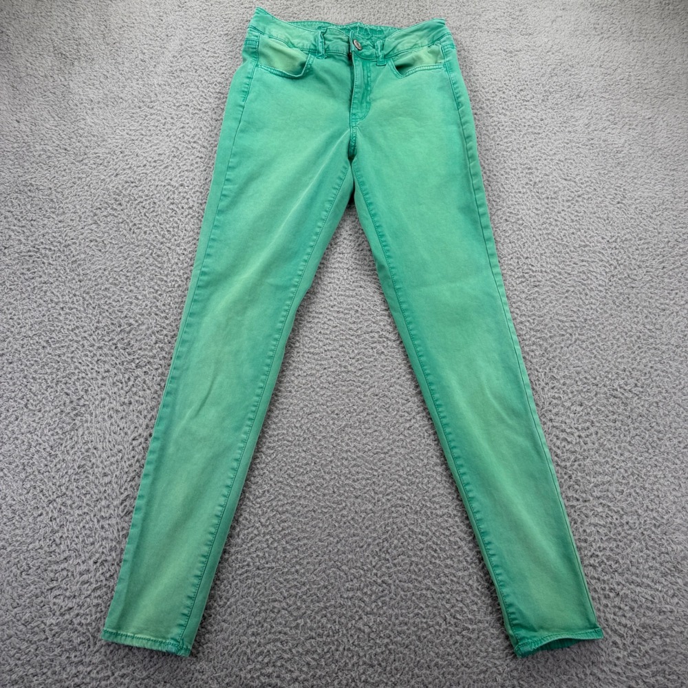 American Eagle Skinny Pants Women 2 Green Excellent Stretch Mid Rise 1035